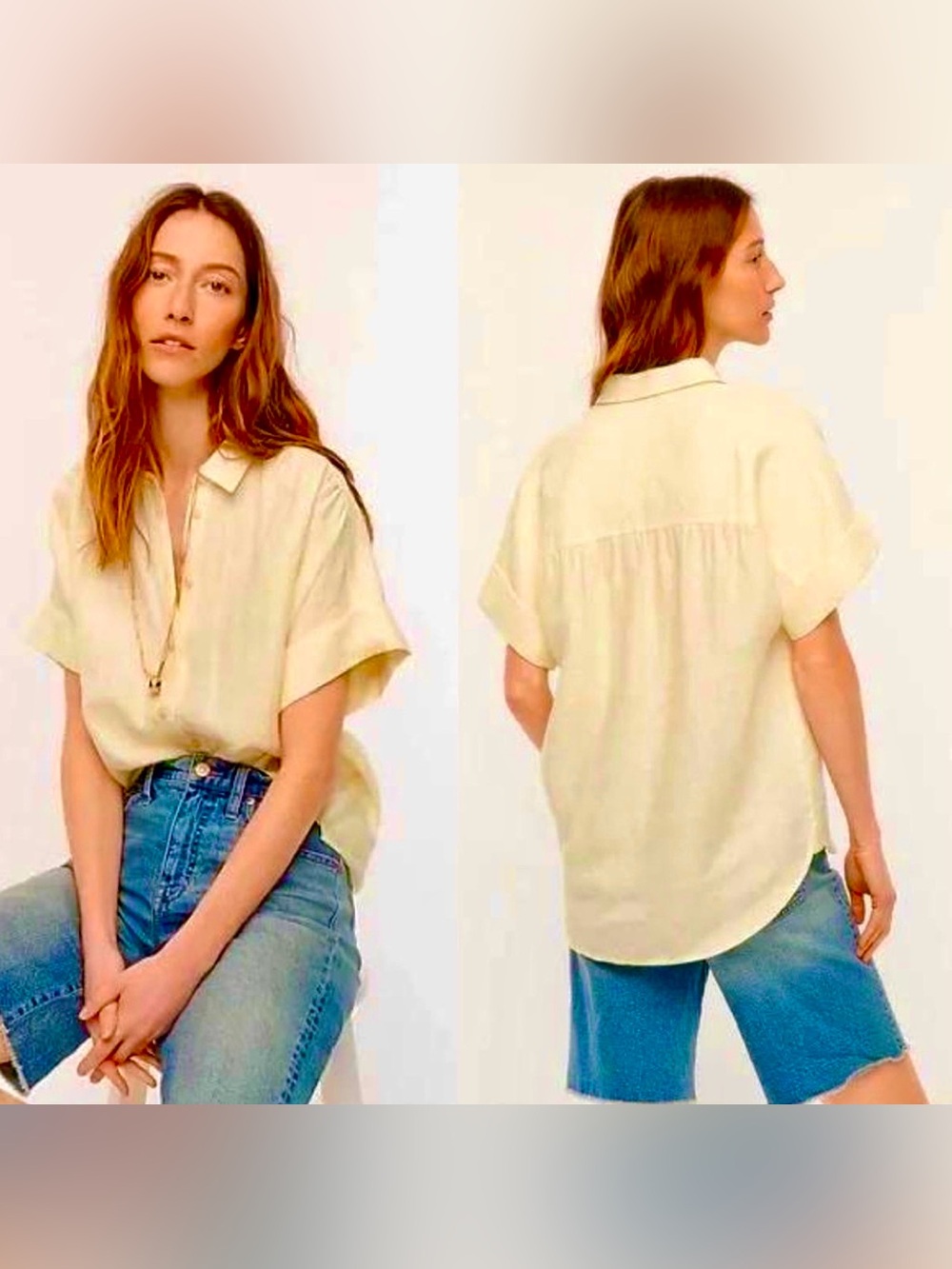 J. Crew Relaxed Linen Short Sleeve Button-Down in Yellow